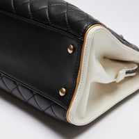 Pre-Loved Black and White Quilted Soft Leather Tote Bag.(corner)