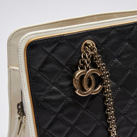 Pre-Loved Black and White Quilted Soft Leather Tote Bag.(close up)