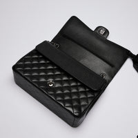 Excellent Pre-Loved Quilted Black Pebbled Leather Oversized Double Flap Chain Bag.(flap)