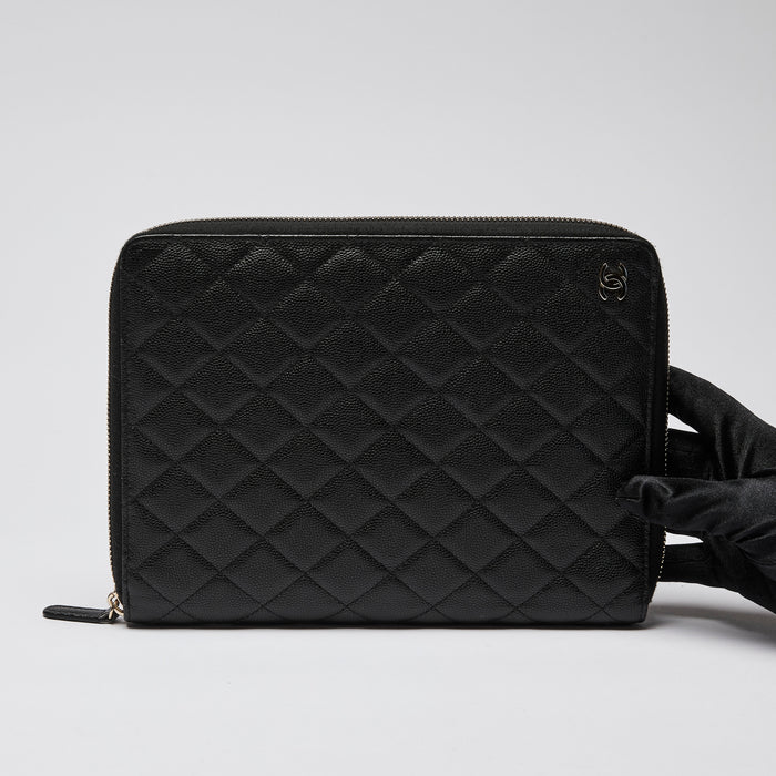 Pre-Loved Chanel™ Black Caviar Quilted Zip Around Notebook Agenda Cover