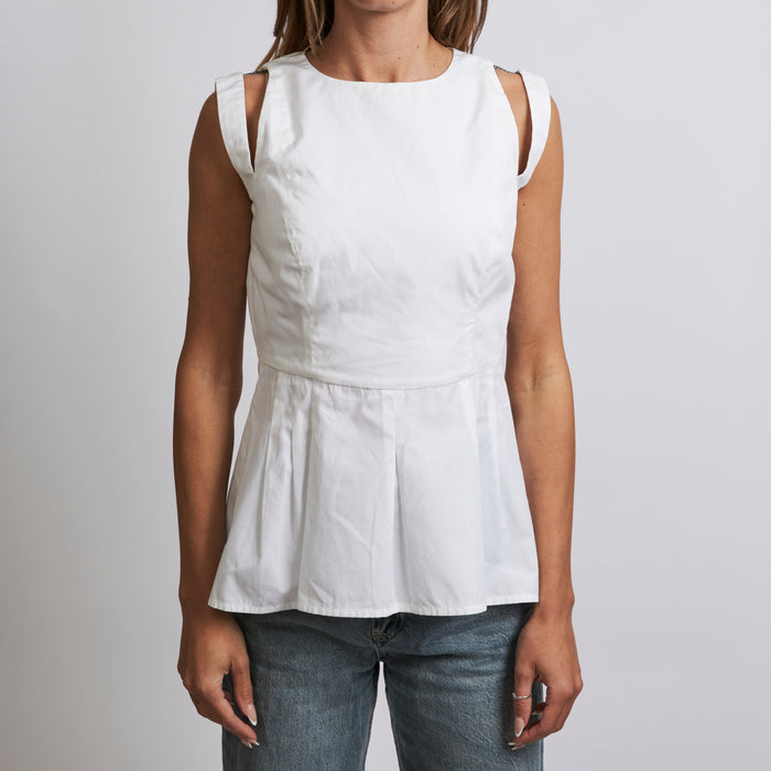 Excellent Pre-Loved White Cotton Sleeveless Peplum Top(front)