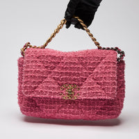 Pre-Loved Chanel™ Small Size Pink Tweed Chanel 19 Handbag