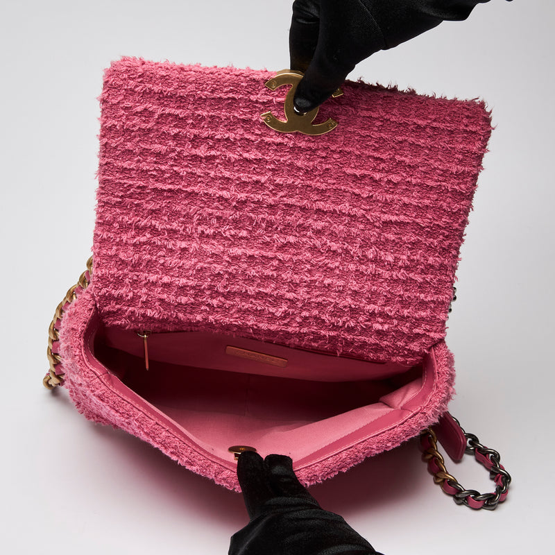 Pre-Loved Chanel™ Small Size Pink Tweed Chanel 19 Handbag