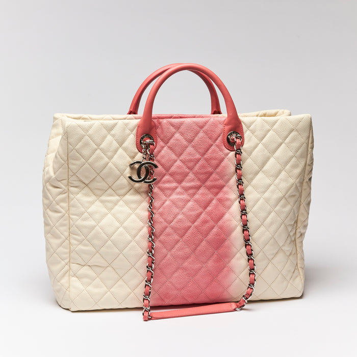 Chanel Rose and Ivory Grained Skin 2-Way Large Tote/Shoulder Handbag (front)