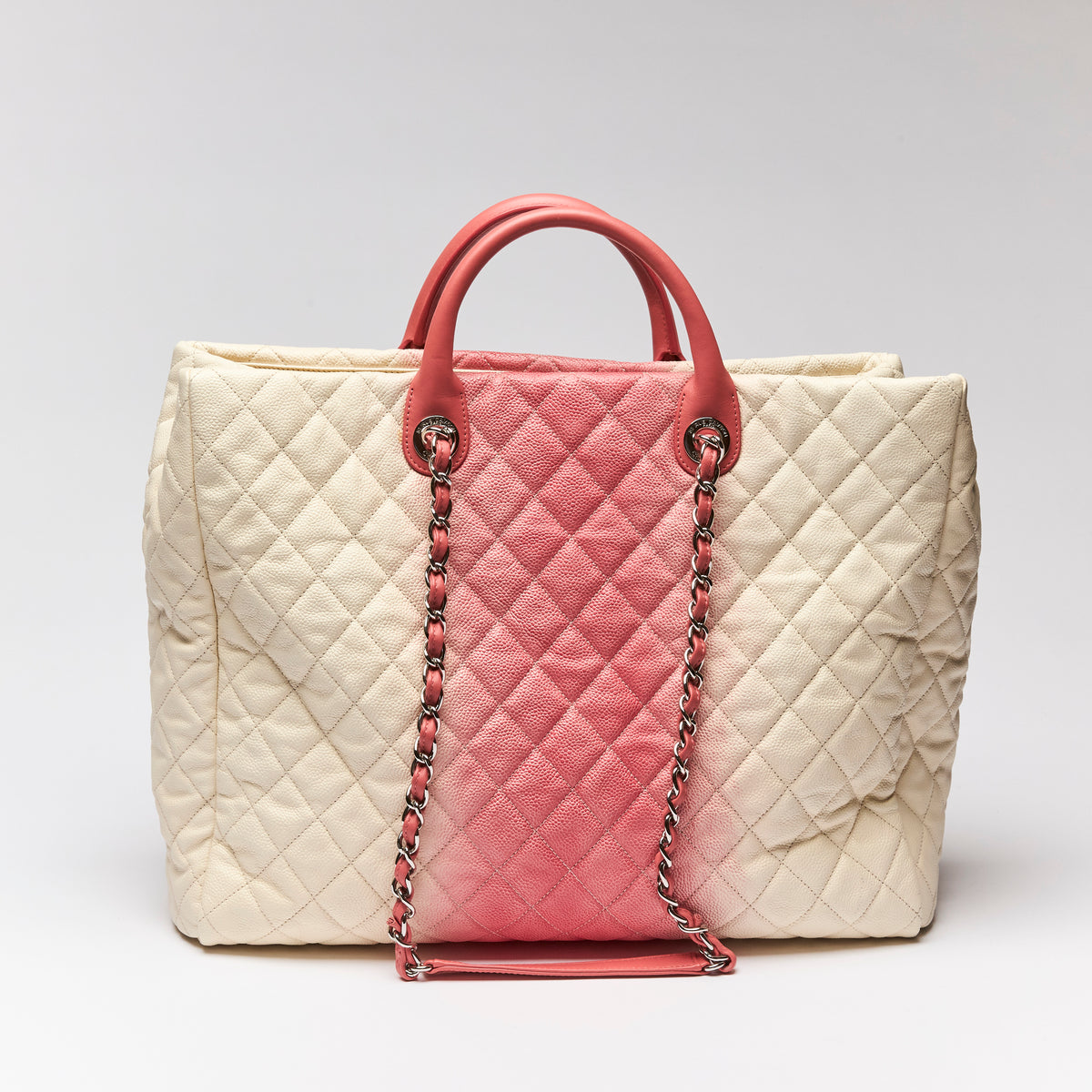 Chanel Rose and Ivory Grained Skin 2-Way Large Tote/Shoulder Handbag (back)