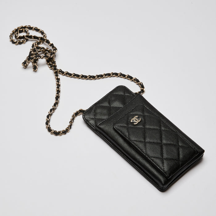 Pre-Loved Chanel™ Iphone Crossbody Bag with Grained Leather (flat lay front)