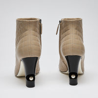 Pre-Loved Chanel™  Calfskin Quilted Patent Leather Open Toe Boots with Pearl Detail on Heel Size 39