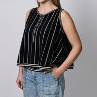 Pre-Loved Chanel™ Black Striped Cashmere Knitted Sleeveless Top Size 42/44