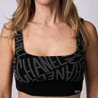 Pre-Loved Chanel™ Black Logo Print Cashmere Crop Top Size 38