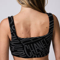 Pre-Loved Chanel™ Black Logo Print Cashmere Crop Top Size 38