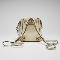 Excellent Pre-Loved White Suede and Leather Mini Backpack with Light Gold Hardware.(back)