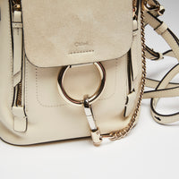 Excellent Pre-Loved White Suede and Leather Mini Backpack with Light Gold Hardware.(close up)
