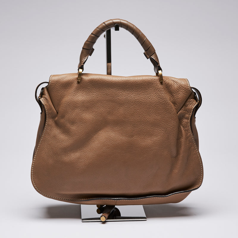 Pre-Loved Dark Tan Grained Leather Flap Over Shoulder Bag. (back)