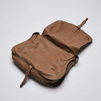 Pre-Loved Dark Tan Grained Leather Flap Over Shoulder Bag. (flap)