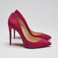 Excellent Pre-Loved Velvet Heels in Various Colors. (magenta pink, side)