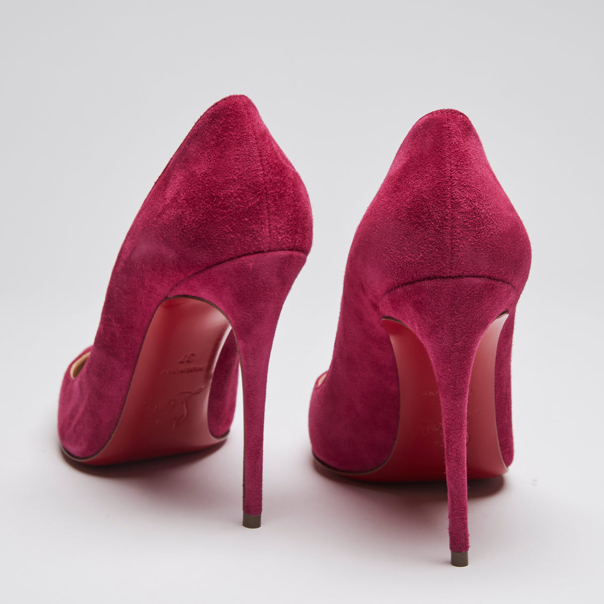 Excellent Pre-Loved Velvet Heels in Various Colors. (magenta pink, back)