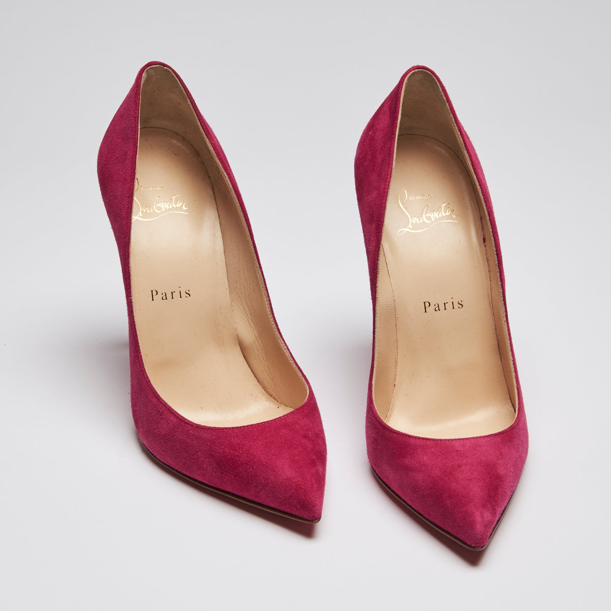 Excellent Pre-Loved Velvet Heels in Various Colors.  (magenta pink, front)
