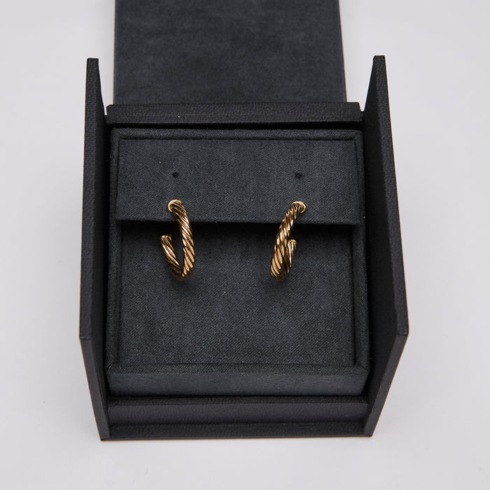 David Yurman Yellow Gold Sculpted Cable Hoop Earrings