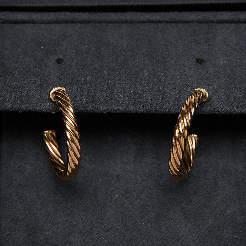 David Yurman Yellow Gold Sculpted Cable Hoop Earrings