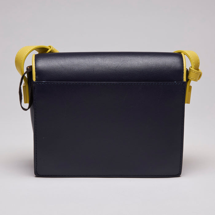 Delvaux Madame Mini Shoulder Bag in Navy & Yellow (Back)