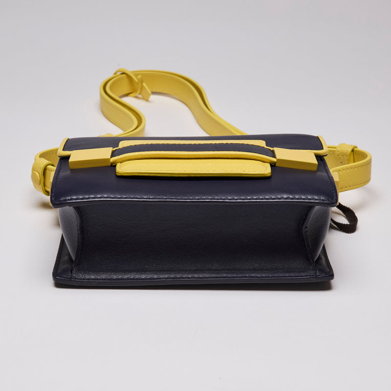 Delvaux Madame Mini Shoulder Bag in Navy & Yellow (Bottom)