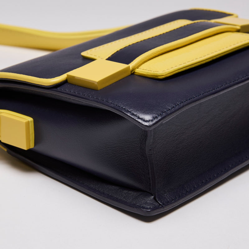 Delvaux Madame Mini Shoulder Bag in Navy & Yellow (Corner)