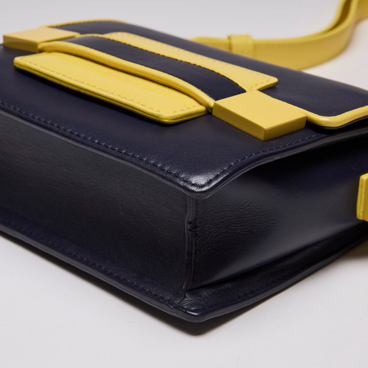 Delvaux Madame Mini Shoulder Bag in Navy & Yellow (Corners)