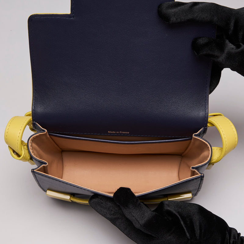 Delvaux Madame Mini Shoulder Bag in Navy & Yellow (Interior)