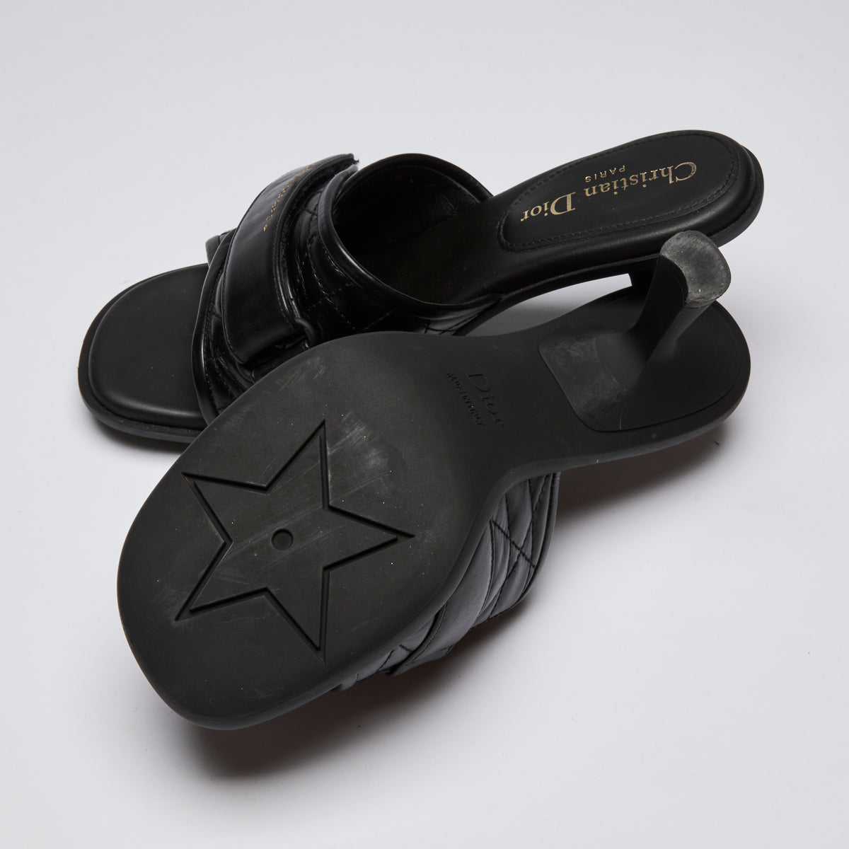 Excellent Pre-Loved Black Leather Velcro Strap Heeled Sandals.(bottom)
