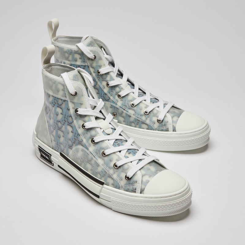 Excellent Pre-Loved Blue Pixelated Monogram with White Mesh Overlay High Top Lace Up Sneakers(front)