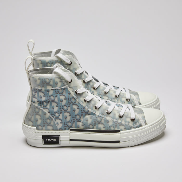 Excellent Pre-Loved Blue Pixelated Monogram with White Mesh Overlay High Top Lace Up Sneakers(side)