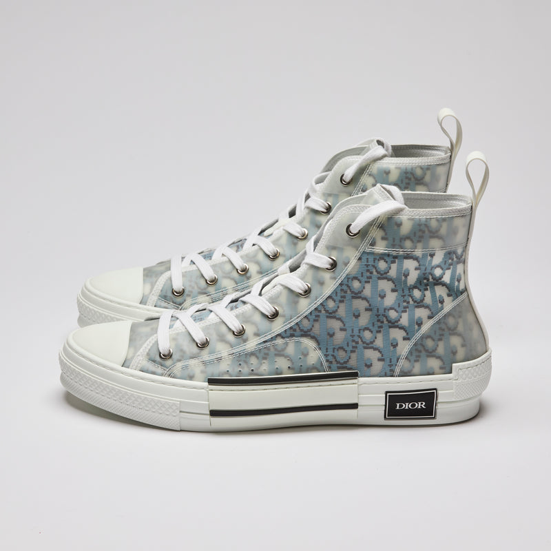 Excellent Pre-Loved Blue Pixelated Monogram with White Mesh Overlay High Top Lace Up Sneakers(side)