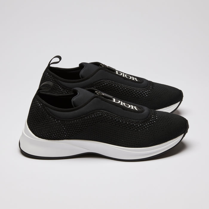 Excellent Pre-Loved Black Mesh and Neoprene Slip On Sneakers with Front Zip. (side)
