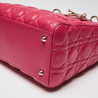 Excellent Pre-Loved Raspberry Cannage Leather Top Handle Bag. (corner)