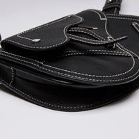 Dior X KAWS Small Black Pebbled Leather Saddle Bag with White Stitching Detail