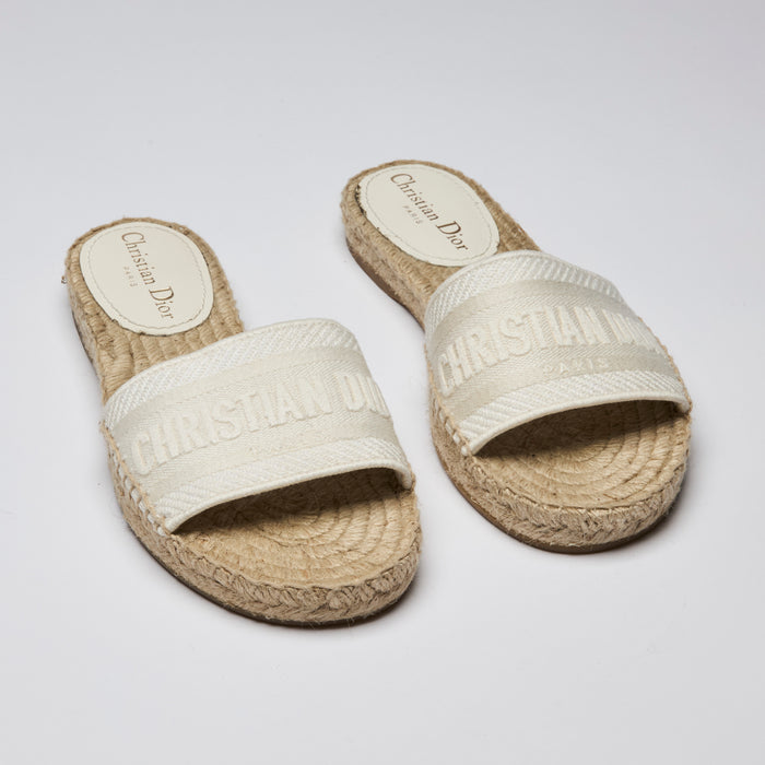 Dior Fabric Embroidered Espadrille Slides Size 36