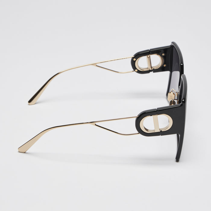 Excellent Pre-Loved Oversized Black Square Frame Sunglasses with Gold Details. (side)