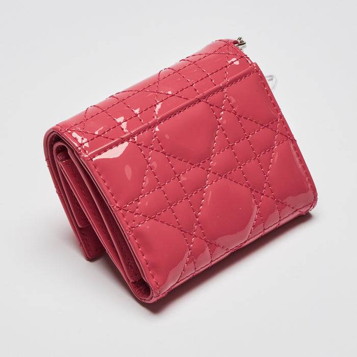 Excellent Pre-Loved Pink and Blue Patent Leather Cannage Motif Trifold Compact Wallets.(pink back)