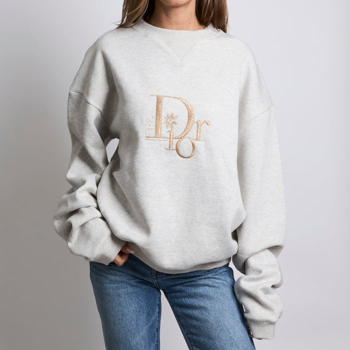 Dior Grey Sweater with Gold Logo Embroidery