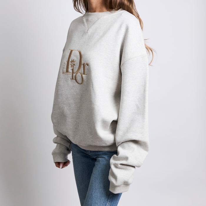 Dior Grey Sweater with Gold Logo Embroidery