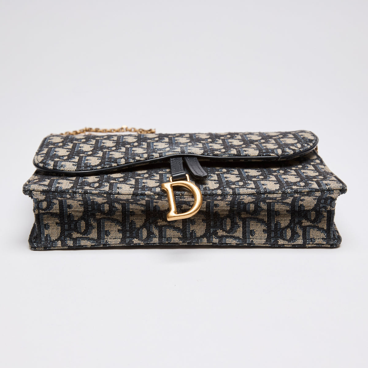 Christian Dior Blue/Beige Monogram Saddle Wallet on Chain (bottom)