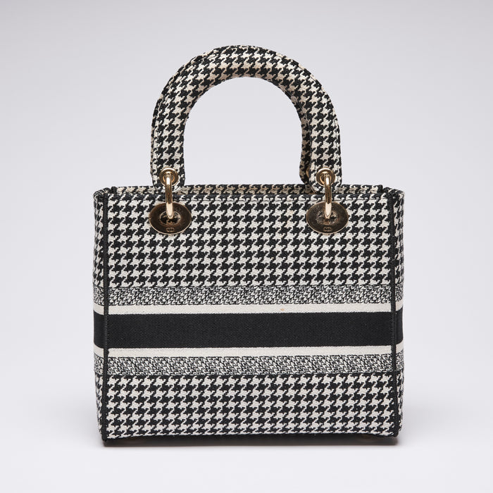 Dior Lady D-Lite Black and White Houndstooth Embroidered Bag (back)