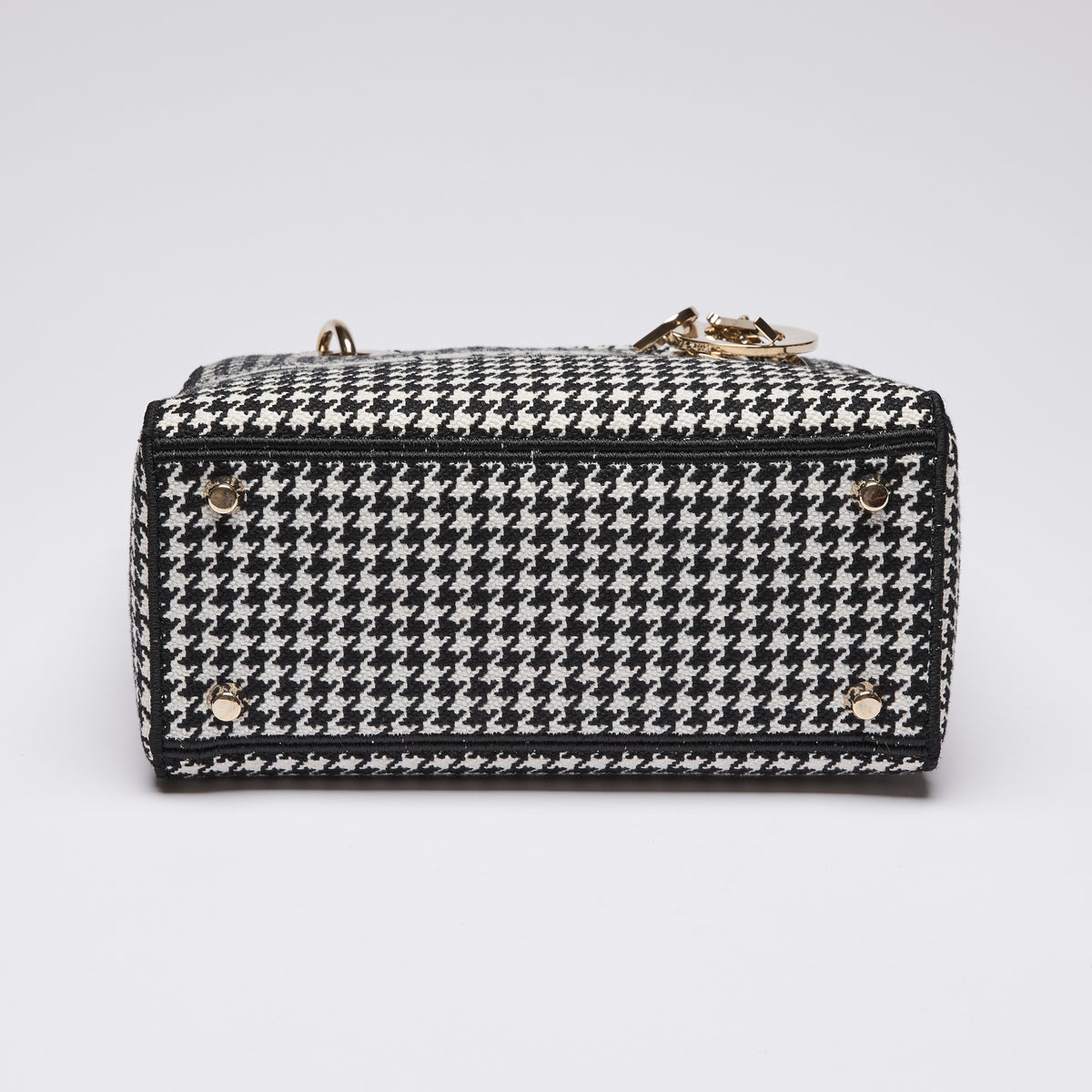 Dior Lady D-Lite Black and White Houndstooth Embroidered Bag(bottom)