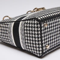 Dior Lady D-Lite Black and White Houndstooth Embroidered Bag(corner)