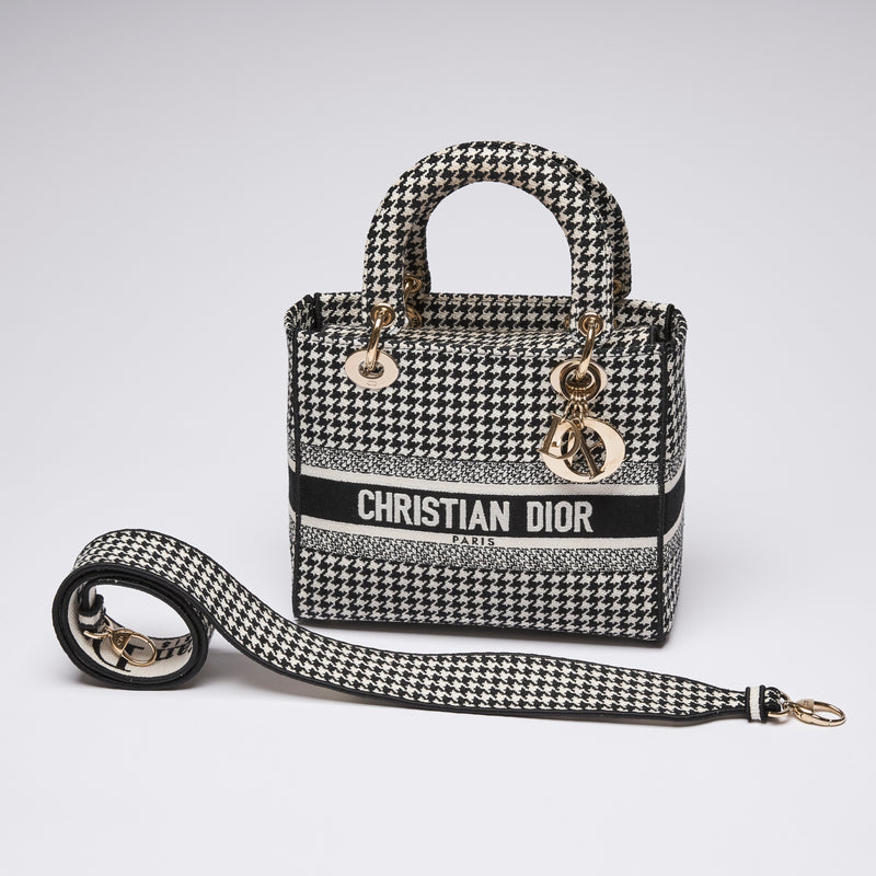 Dior Lady D-Lite Black and White Houndstooth Embroidered Bag (strap)