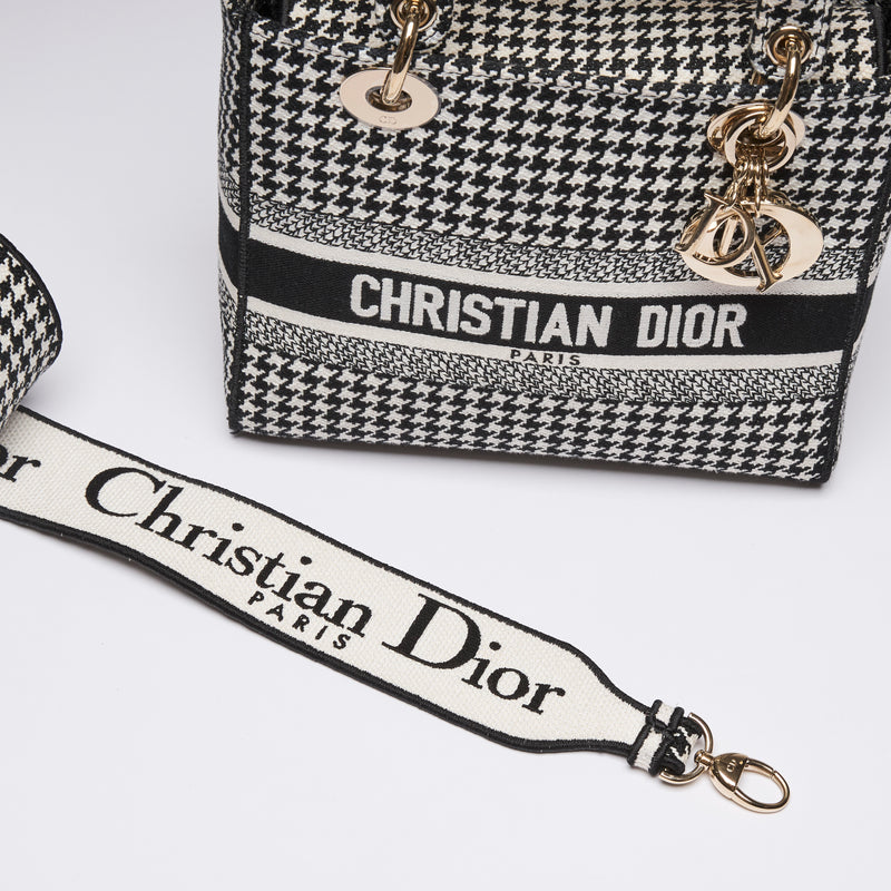 Dior Lady D-Lite Black and White Houndstooth Embroidered Bag(strap)