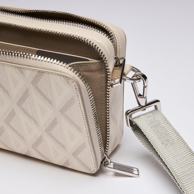 Dior Ivory CD Diamond Canvas Double Zip Pouch with Strap (zipper pull)