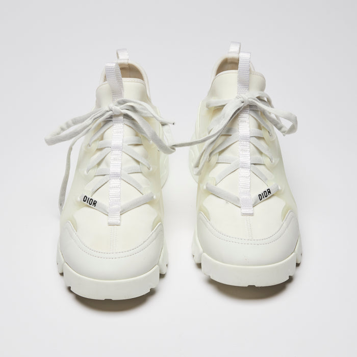 Pre-Loved White Technical Fabric and Rubber Lace Up Sneakers(front)