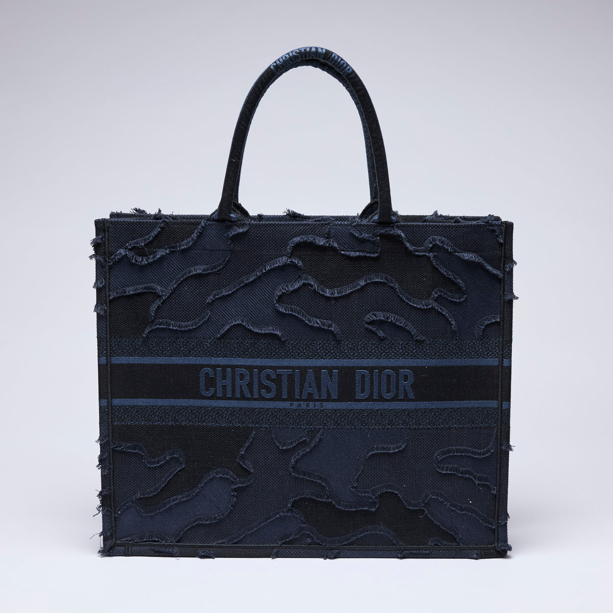 Christian Dior Book Tote Camouflage Pattern in Navy & Black (front)