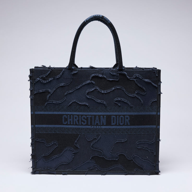 Christian Dior Book Tote Camouflage Pattern in Navy & Black (front)